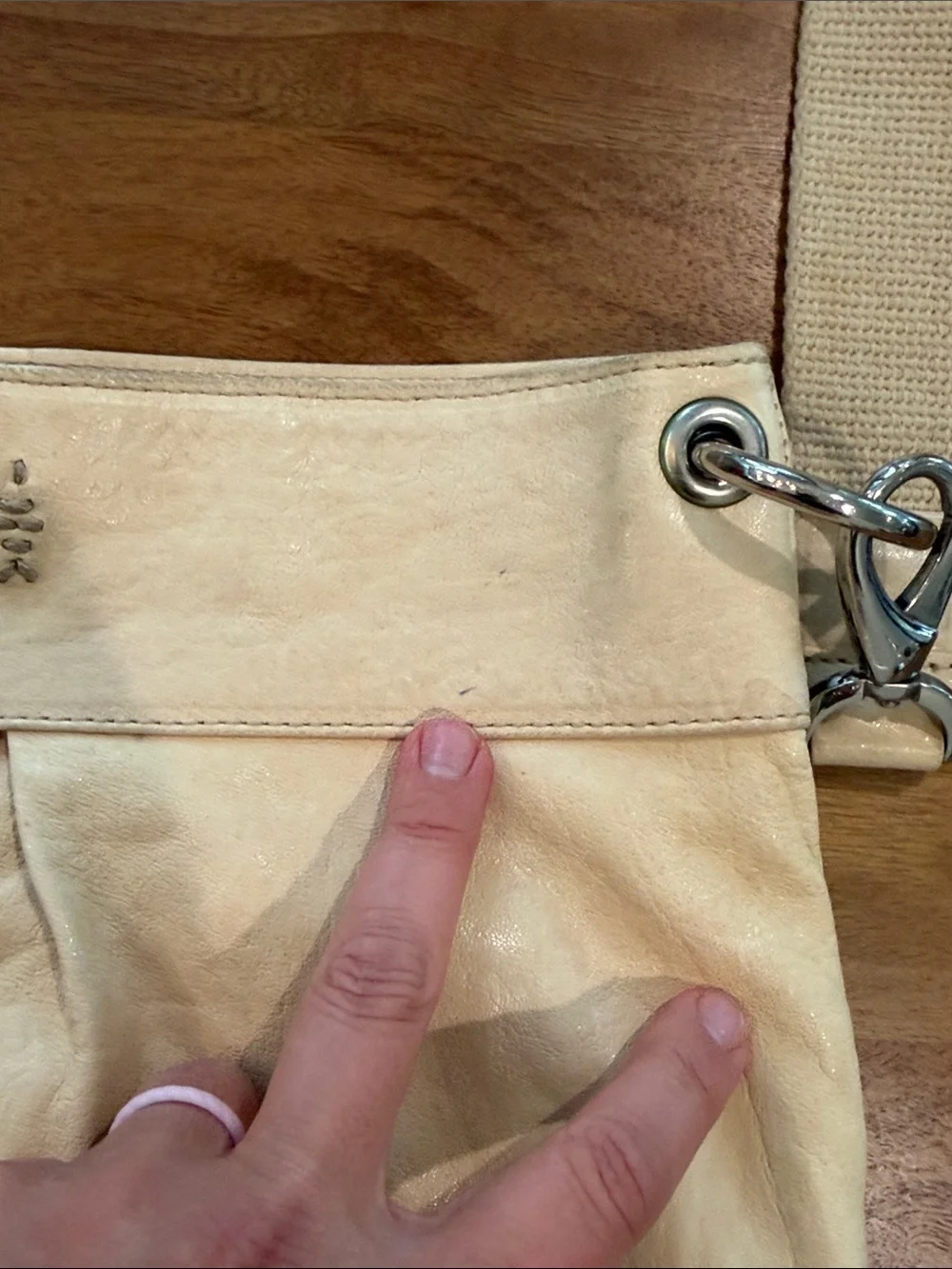 Marco Buggiani Cream Leather Crossbody Hobo Bag w/ Canvas Strap *Made in Italy*